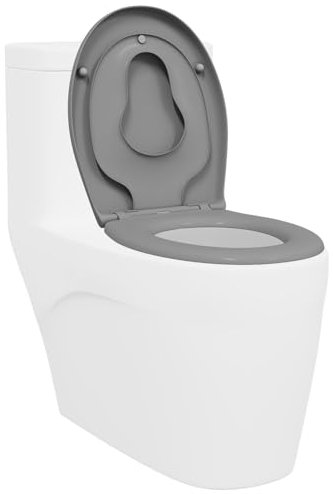 vidaXL Schnellverschluss-WC-Sitz Grau 44.5 x 37.3 x 4.3 cm Duroplast, Moderner ovaler Toilettensitz, schnelle Abnahme, sanft schließend, robust, umweltfreundlich, leicht zu reinigen