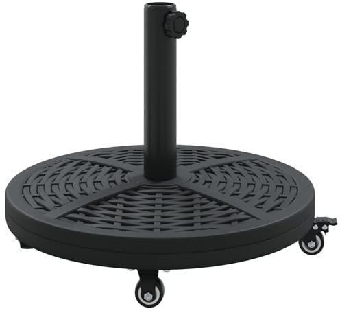 vidaXL Base per Ombrello con Ruote, per Poli di Ø38-48 mm, da 13 kg. Rotonda, Pesante in calcestruzzo, Grigio Scuro. Supporto Ideale per Patio, Balcone, Accessori Esterni, Giardino e terrazza. Perfe