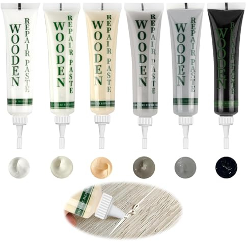 Laminate Floor Repair Kit, 6Pcs Laminate Worktop Repair Kit | White, Black, Lvory, Maple Wood, French Grey, Light Grey, Oak Wood Filler, Touch Up Filler for Scratches Cracks Holes Stains