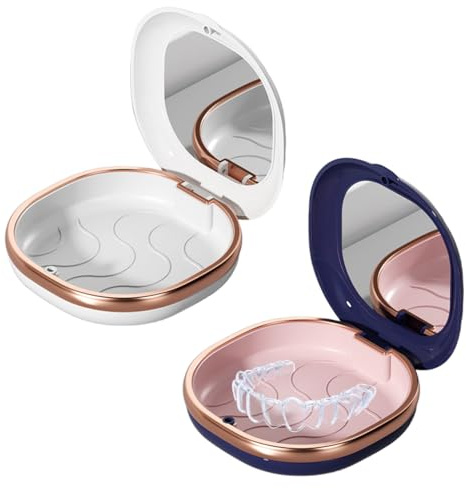 2 Pièces Boite Appareil Dentaire Boîte Gouttiere Dentier Boite Aligneur Boîte de Rangement pour Prothèses Boite Goutiere Dent Portable Etui pour Dentaires Facile à Nettoyer, Etui pour Dentier
