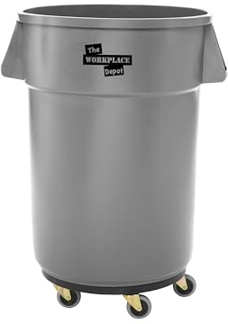 The Workplace Depot Utility Bin with Dolly – 180L Plastic Storage & Waste Bin with Detachable 75 mm Wheel Dolly, Ergonomic Non-Slip Handles for Office, Warehouse & Industrial Use