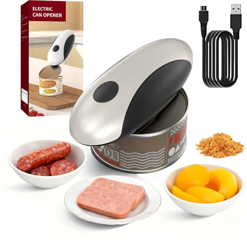 Electric Can Opener Rechargeable One Touch Smooth Edge | Automatic Jar Opener for Seniors, Arthritis Weak Hands Friendly, Battery Powered, Safe Easy Use, Kitchen Essential