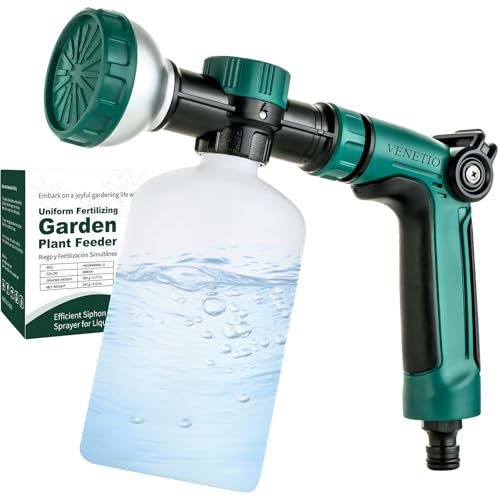 VENETIO 8-Dial Hose End Sprayer for Liquid Fertilizer/Soap | Precision Lawn, Yard & Garden Feeder with 500mL Bottle for Uniform Fertilizing and Watering Plants | Car, Dog Wash Hose Attachment Nozzle