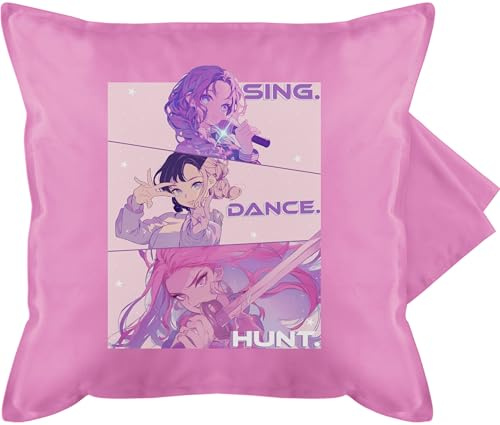 Shirtracer Kissenbezug - Anime Kissen - Sing. Dance. Hunt. - Kostüm K-Pop Merch - 50 x 50 cm - Pink - Hunters kpop Pillow case Animation k pop Polster dämonhunter. bezug Geschenke dämon jäger 50×50