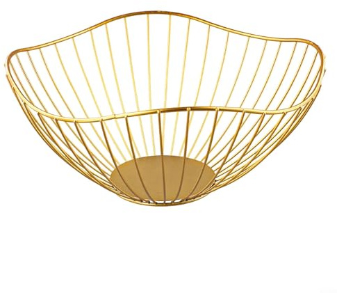Offenes Design Eisen-Obst-Aufbewahrungskorb mit hohler Belüftung für Luftstrom und Drainage, Mehrzweck-Behälter-Schüssel geeignet für Wohn- und Esszimmer (Gold H)