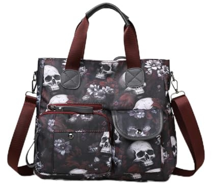 Totenkopf-Print Tragetasche für Damen, Gothic-Totenkopf-Geldbörse, Y2K, Schultertasche, Totenkopf-Umhängetasche, Geldbörse mit Reißverschluss