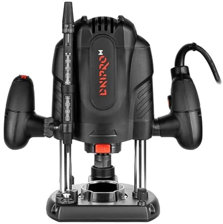 Dnipro-M Fresadora Para Madera 1800W, diámetro 6,8 y 12 mm, 60 mm de Altura de Corte, Velocidad Regulable, tope paralelo, adaptador de aspiración, incluidos accesorios. ER-160S