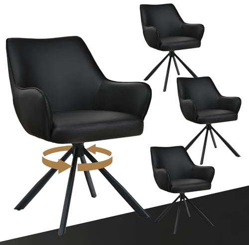 Bon Furni Esszimmerstühle Drehbar 4er Set mit Armlehne, gepolsterte Esszimmerstuhl mit hoher Rückenlehne für Esszimmer & Wohnzimmer, Büro, Schwarz1