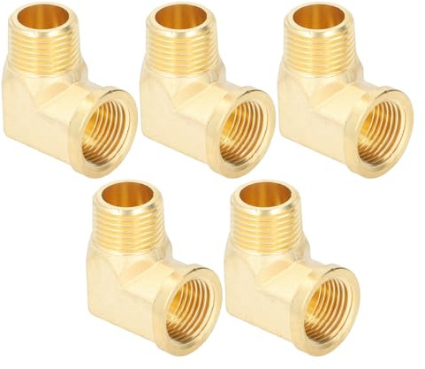 FTVOGUE 5 Raccordi per Tubi in Ottone a Gomito a 90 Gradi, 1 2 Pollici NPT Maschio a Femmina Raccordi Idraulici in Ottone, Materiale in, per Curve di Linee Fluide Aria Gas Olio Combustibile e Spazi