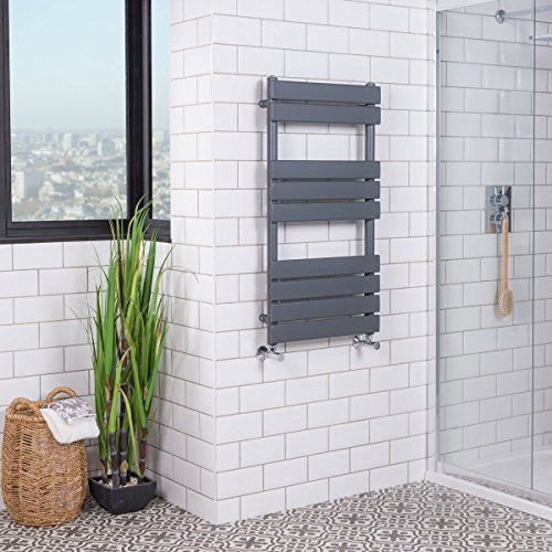 Warmehaus Designer Bathroom Heated Towel Rail Flat Panel 950x500mm Grey | Ladder Style Radiators, Central Heating, Premium Mild Steel, Corrosion Resistance, Durable Finish, Wall Mounted