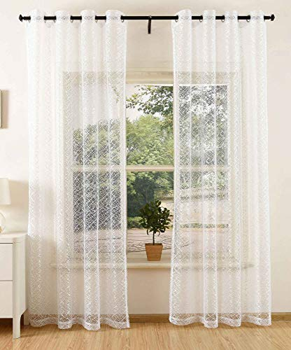 Gardine Netz Struktur mit Ösen einfarbig transparent Deko Vorhang Netzvorhang 2 Stück 245x140 Weiß, 203522