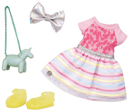 Glitter Girls Puppenkleidung 36 cm Puppen Outfit – Kleid, Einhorn Tasche, Schleife und Schuhe – Zubehör für Puppen, Spielzeug ab 3 Jahren