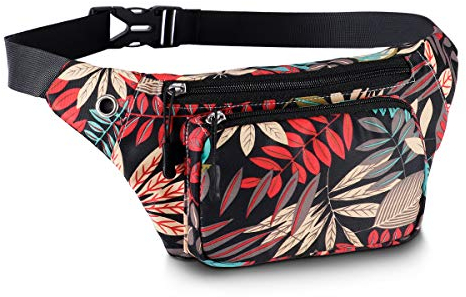 HAWEE Sport Bauchtasche Unisex Leichte Gürteltasche Hüfttasche Multicolor mit Verstellbarem Gürtel und Kopfhöreranschluss für Damen Herren Outdoor Reisen Wandern Joggen Radfahren Laufen Maple Leaf