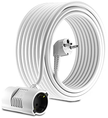 MutecPower 20 Metros Cable Alargador de Corriente Electrico de 2 vías 2 Tomas de Corriente - Enchufe Schuko en ángulo de 90° Macho a 2X Hembra; CEE7/7 a 2 x 7/7 CEE; 250V 50Hz 16A no polarizado 20m