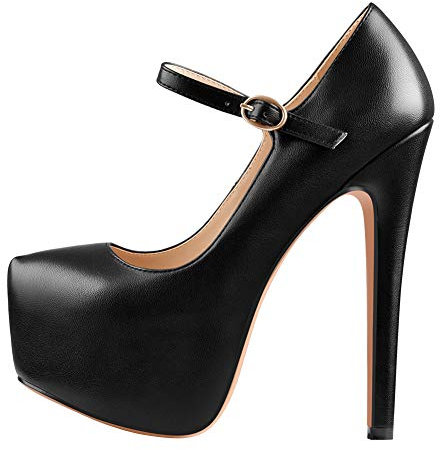 Only maker Women's Mary Jane Ankle Strap Platform High Heel Stiletto Pumps Buckle Slip On Wedding Party Dress Shoes Black Size 11
