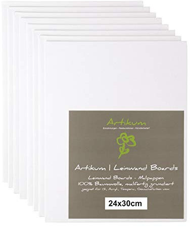 ARTIKUM Lot de 8 cartons à peindre tendus 24 x 30 cm - Carton à peindre avec toile 100 % coton 280 g/m² - Peintures pré-apprêtées - Murs en carton tendus - Carton en toile - 24 x 30 cm