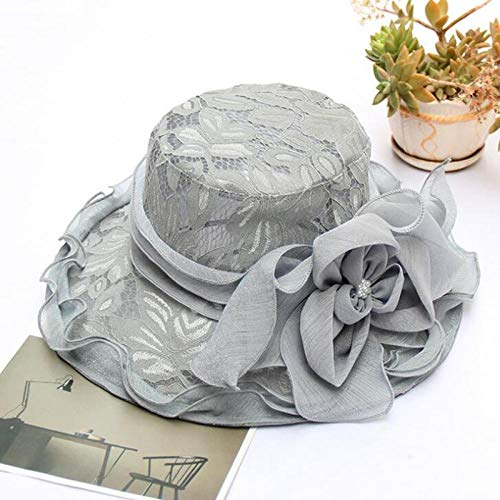 Sombreros De Paja Gorra De Mujer Sombrero para Mujer Sombrero De Boda De ala Ancha Sombrero para El Sol Playa Elegante Sombrero Simple-Gris
