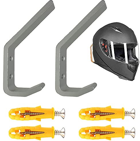 Pmsanzay 2/PK Helmet Holder Hook, Sturdy Helmet Display Rack, Wall Mounted Helmet Storage Rack Hanger, for Motorbike Jacket Wall Display Rack, Stainless Steel- Hardware Included Easy to Install.