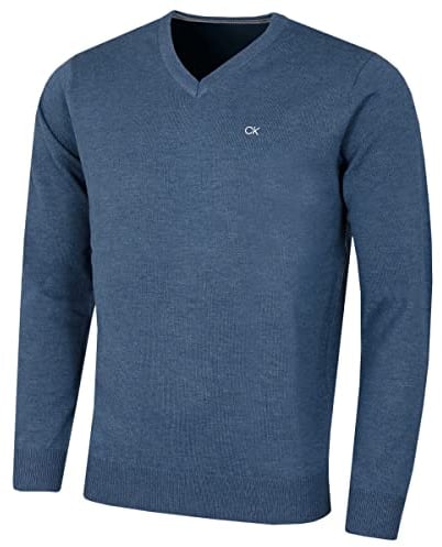 Calvin Klein Herren V-Ausschnitt Soft Cotton Pullover - Denim Marl - M