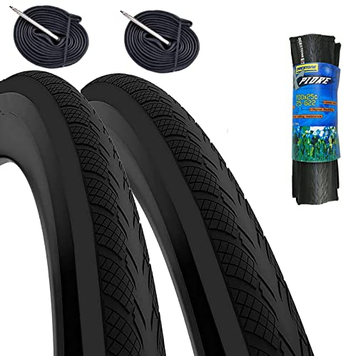 2 Deestone Reifen 700 x 25 C (25-622) + schwarze Reifen für Rennrad On Off Road