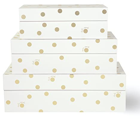 Kate Spade New York Dekorative Aufbewahrungsboxen mit Deckel, 3 Stück, stabile Organizer-Aufbewahrungsbehälter, inklusive kleinen, mittelgroßen, rosafarbenen Nistkästen mit Magnetverschluss, Goldpunkt
