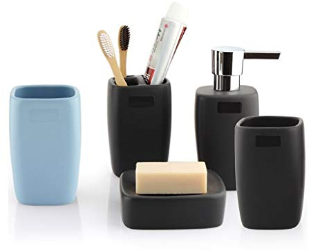 MINGYAN Seifenspender zur Wandmontage, Keramik-Badezimmerzubehör-Set, 5-teilig, inklusive Lotionspender, Zahnbürstenhalter, Seifenschale und 2 Mundbechern, Badezimmer-Zubehör (Farbe: D)