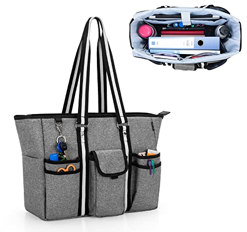 CURMIO Teacher Arbeitstasche für Frauen, Lehrertasche mit Zusätzliche untere Stütze, Aktentaschen für Lehrerbedarf, Schulbedarf, (LEERE Tasche, Patent Angemeldet), Grau
