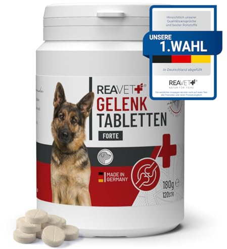 ReaVET Gelenktabletten Hund I 120 Stück für 8 Monate I Gelenke Tabletten für Hunde mit Grünlippmuschel I Für Neue Bewegungsfreude I Gelenktabletten Hund