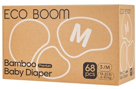 ECO BOOM Diapers, Viscose from Bamboo Diapers, Natural Soft Disposable Nappies for Infant, Size 3 Suitable for 13 to 22lb (Medium - 68 Count)