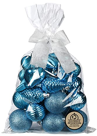 Weihnachtskugeln und Formen Kunststoff 5-7cm 30er Set mit Glitzer Christbaumkugeln Türkis