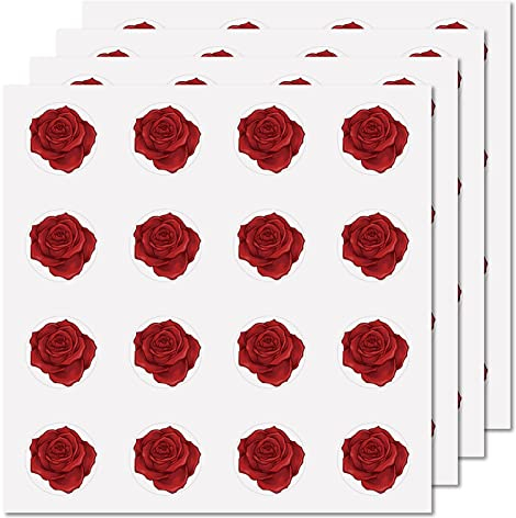 CREATCABIN 128 Stück Rote Rosen Aufkleber Blume Vinyl Aufkleber Wasserdicht Planer Aufkleber Für Wasserflasche Laptop Telefon Party Einladung Karte Scrapbooking Umschlag Basteln DIY Dekorationen 1Zoll