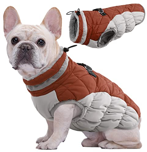 Kuoser Hundejacke Hundemantel für Kleine Hunde Winterweste, Wasserdicht Hunde Wintermantel Jacke Winter Hunde Mantel Mit Geschirr Warme Winterjacke Hundepullover Haustier Skifahren Kostüm Braun, XS