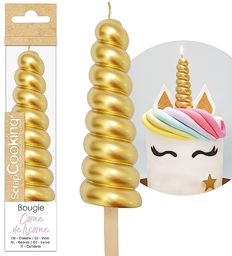 ScrapCooking - XXL Einhorn Horn Kerze - Einhorn Horn Tortendeko - Geburtstagskerzen fur Einhorntorte - Kinder Geburtstag Kuchendeko Geburtstagsdeko Geburtstagstote - 17,5 x 3,8 cm - 0347