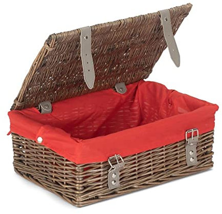 Red Hamper EH168R Red Antique Wash Red Lining 35cm Empty Wicker Hamper Basket