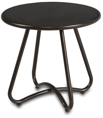 YIYAN Outdoor-Beistelltische, Kleiner Gartentisch, runder Terrassen-Beistelltisch aus Stahl, Akzent-Beistelltisch für Terrasse, Hof, Garten, Innen- und Außenbereich (Braun)