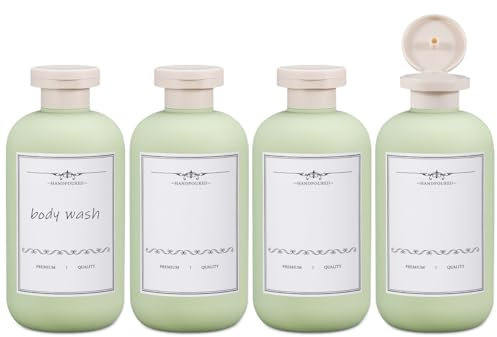 ASEVAT Lot de 4 flacons souples vides en plastique vert rechargeables pour lotion, crème, shampooing, bouteille de voyage anti-fuite (Greet, 283,5 g)