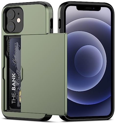 Nvollnoe Coque pour iPhone 12 Mini avec porte-cartes - Protection double couche résistante aux chocs - Fente pour cartes cachée - Étui portefeuille fin pour iPhone 12 Mini pour homme et femme (noir)