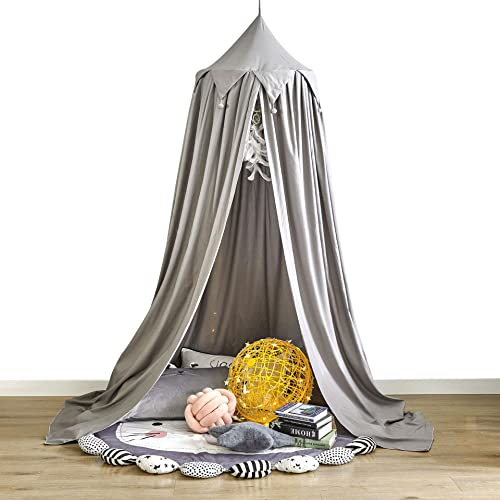 Surwin Ciel de Lit pour Bébé Enfants, Moustiquaire Rideau Baldaquin Dôme Romantique Princesse Tente de Lit avec Ballon, Décoration Chambre à Coucher Dressing Lecture Maison de Jeux (Gris)