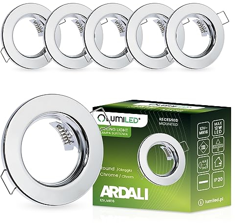 LUMILED 6x Einbaustrahler feste flach Spots für LED oder Halogen Einbauleuchten Einbaurahmen rund stahl Einbauspots Downlight Silber