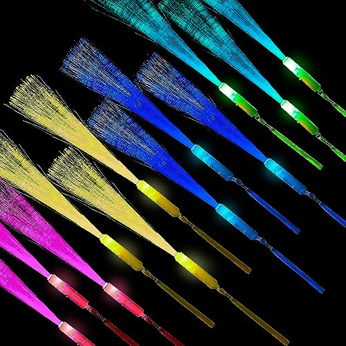 Yeefunjoy 12 pièces Baguette Lumineuse Fibre Optique, bâton Lumineux en Fibre de Verre pour Enfants, 3 Modes Colorés Clignotants, LED Bâton Lumineux à Fibre Optique pour Anniversaire Noël fête Mariage