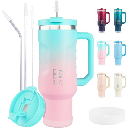 BOGI 40oz Tumbler with Straw and Lid,Leakproof Travel Mug with Handle,Double Walled Stainless Steel Tumbler with 2 in 1 Air Tight Lid,Reusable Insulated Cup for Cold and Hot Drinks Idea Gifts | Spink