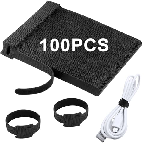100 Piezas Bridas Reutilizables Cables,Correas multiusos, Ajustable Ataduras con Nylon Gancho y Lazo, Bridas Cables para Oficina, Hogar, Jardín y Más,100x12 mm,Negro