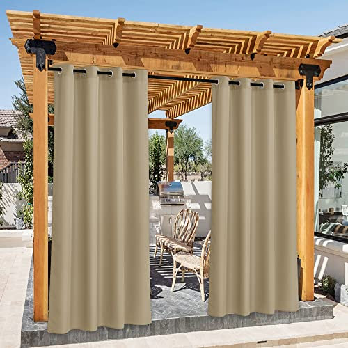 PONY DANCE Outdoor Gardinen Wetterfest 2er Set Outdoorvorhänge für Sichtschutz & Sonnnenschutz Balkon Vorhang Wasserdicht Outdoor Vorhang mit Ösen, H 240 x B 140 cm, Taupe