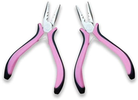 Miaija 2Pieces Hair Extension Pliers Pink Stainless Steel Nano Beads Links Hair Plier Professional Nano Hair Extension Tools for Micro Nano Rings Removal Extending Hair Wearing