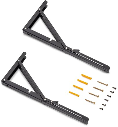 Emuca - Klappbare Bodenträger, 403mm, Set mit 2 Klapphaltern für Regal, max. 60 kg, Schwarz lackiert, Stahl