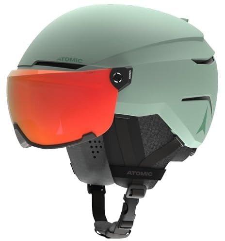 ATOMIC SAVOR VISOR PHOTO Skihelm mit Visier - Pistachio - Größe M - Maximale Stoßdämpfung - Active Aircon Belüftungssystem - Hochwertige Verspiegelung für klare Sicht