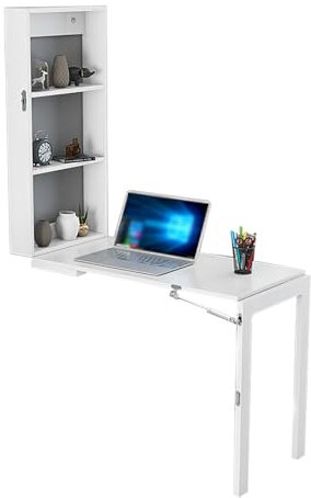Wandtisch Klappbar, Wandklapptisch Mit Ablagefächern, Holz Multifunktionaler Schreibtisch Zum Ausklappen, Esstisch Klapptisch Wandmontage Für Arbeitszimmer, Küche, Wohnzimmer, Büro ( Color : White , S