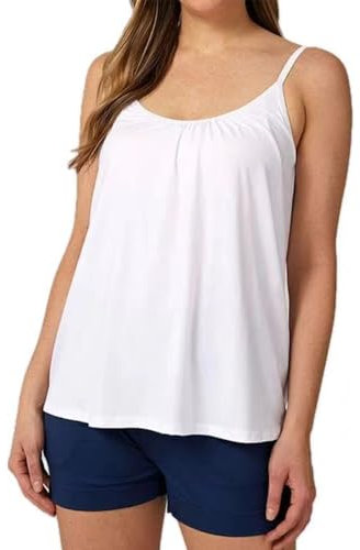 SEDEX Vest Top with Built in Bra UK, Women's Vests Loose Fitting Tank Top with Padded Bra Ladies Casual Loose Cami Flowy Adjustable Strap Camisole Tops White