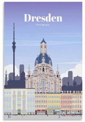 Jdheeh Poster auf Leinwand, Vintage-Reise, Dresden, Deutschland, Wanddekoration, 20 x 30 cm