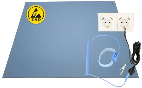 Minadax 60 x 40cm BLAU Antistatik ESD Computer Matte Tischmatte „Premiumqualität“ inkl. Manschette + 2,4m Verlängerung - ESD-Schutz